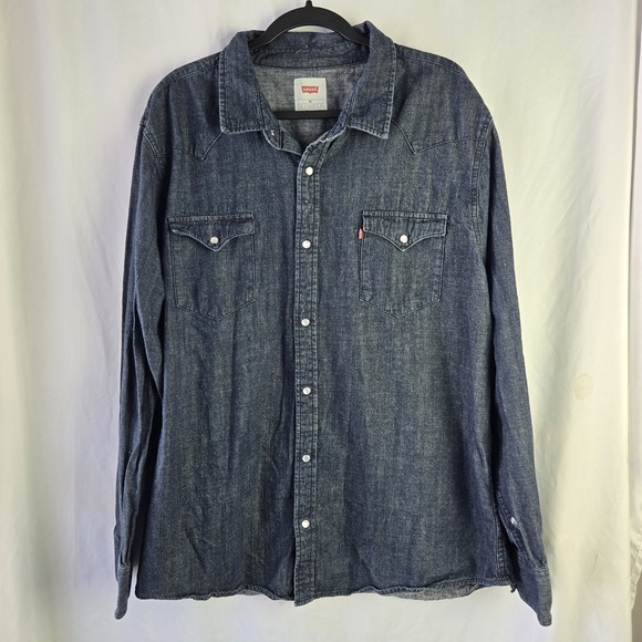 Levi's Other - Levi's Western Dark Blue Denim Shirt Pearl Snap Mens XXL Bat Wing Rodeo Ranch